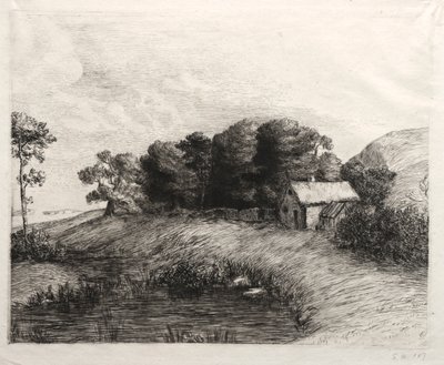 风景与池塘。 作者 阿方斯·莱格罗斯（Alphonse Legros）