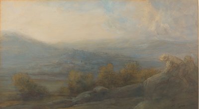 右边有两个人物的山区风景，1905年。 作者 阿方斯·莱格罗斯（Alphonse Legros）