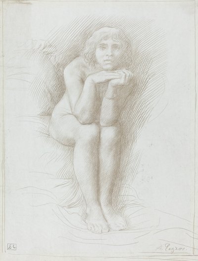 裸体模特坐着。 作者 阿方斯·莱格罗斯（Alphonse Legros）
