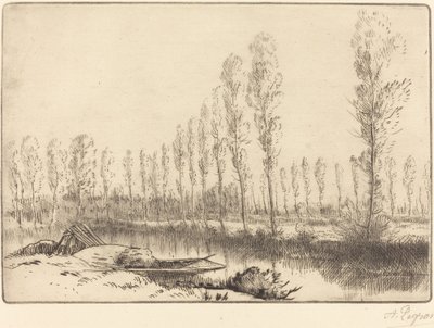 亚眠附近的胡杨树 亚眠附近，les tourbieres。 作者 阿方斯·莱格罗斯（Alphonse Legros）