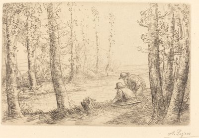 沿着河岸休息 Repos au bord de la riviere. 作者 阿方斯·莱格罗斯（Alphonse Legros）