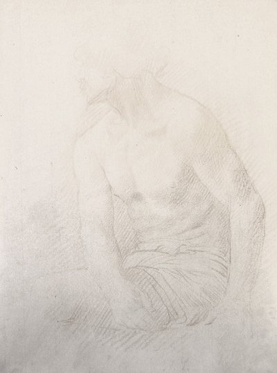坐着的男性裸体（纸上棕色粉笔画） 作者 阿方斯·莱格罗斯（Alphonse Legros）