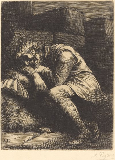 睡觉的乞丐 乞丐在睡觉。 作者 阿方斯·莱格罗斯（Alphonse Legros）