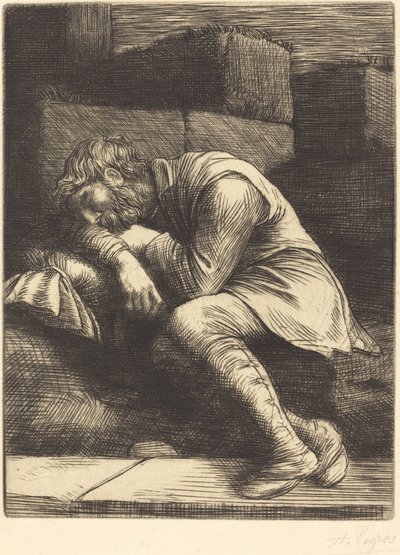 睡觉的乞丐Mendiant睡着了。 作者 阿方斯·莱格罗斯（Alphonse Legros）