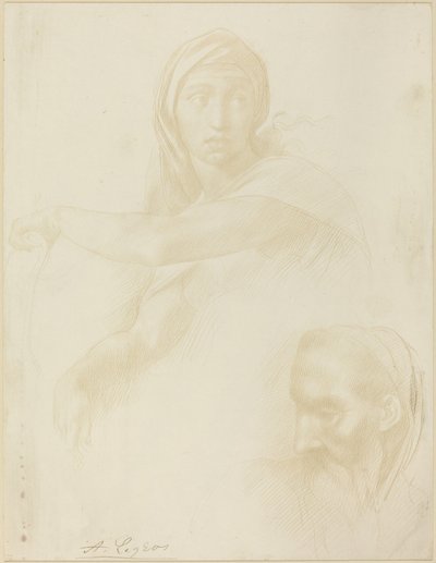 Delphic Sibyl的研究，男人的头。 作者 阿方斯·莱格罗斯（Alphonse Legros）