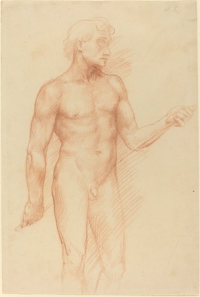 一个男人的形象研究，在背后拿着棒子。 作者 阿方斯·莱格罗斯（Alphonse Legros）