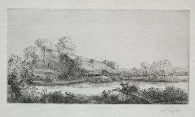 河上的农场河上的农场：晚上效果。 作者 阿方斯·莱格罗斯（Alphonse Legros）