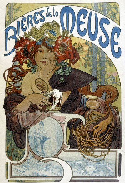 为默兹啤酒做广告。 穆夏（捷克画家和海报设计师）的插图 作者 Alphonse Mucha