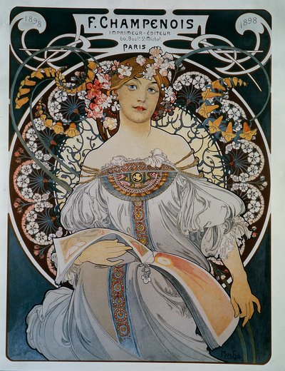 为印刷出版商F.Champenois制作的广告--由Mucha制作 作者 Alphonse Mucha