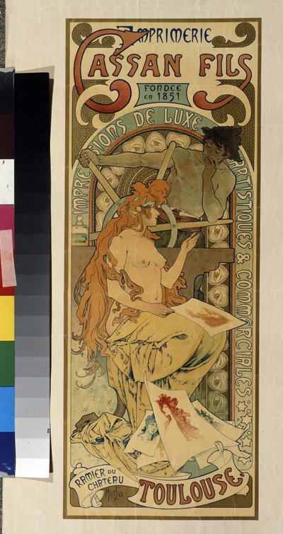 图卢兹印刷公司 "Cassan Fils, impression de luxe, artistiques et commerciales "的广告海报。阿方斯-玛丽亚-穆查（Alphonse Marie Mucha）的海报 作者 Alphonse Marie Mucha