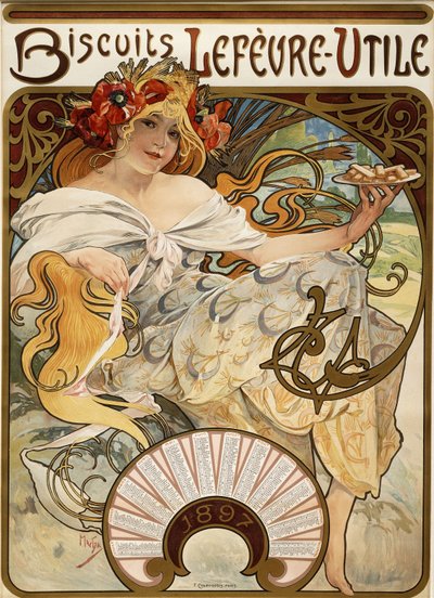 Lefevre-Utile饼干”，设计为1897年，1896年的日历 作者 Alphonse Mucha