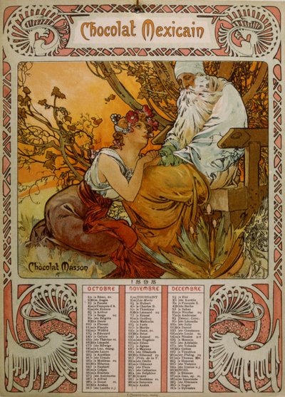 巧克力马松日历，图文并茂（1860 1939）。 捷克新艺术派画家 作者 Alphonse Mucha