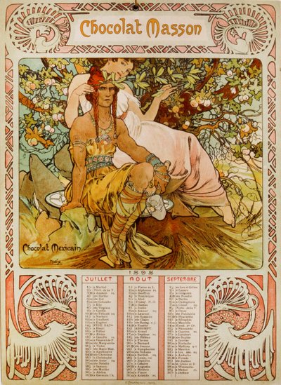 穆夏 (1860 – 1939) 所绘的巧克力马森日历。 捷克新艺术派画家 作者 Alphonse Mucha