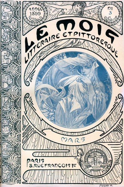 阿尔方斯-穆夏(1860-1939)的杂志(月刊)《文艺与图画之月》的封面。1899年3月--《美好生活》杂志社--《美好生活》杂志。 作者 阿方斯·慕夏