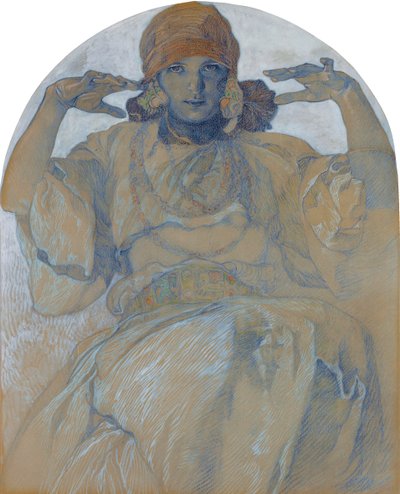 "" 艺术家女儿 Jaroslava Muchova (1909-1986) 的肖像 ""（艺术家女儿 Jaroslava 的肖像） Alphons Mucha（1860-1939）绘画 - 大约 1924 年尺寸 51x41 厘米私人收藏 作者 阿方斯·慕夏