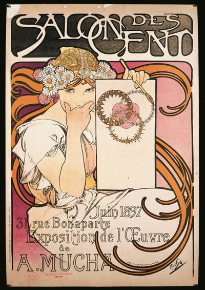为 A. Mucha 在 Salon des Cent 展览做广告的海报 作者 Alphonse Marie Mucha