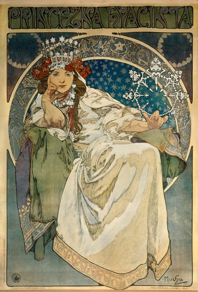 阿尔方斯·穆夏（1860-1939）为奥斯卡·内德巴尔（1874-1930）在布拉格国家剧院创作芭蕾舞剧“风信子公主”的海报，代表女演员安杜拉·塞德拉科娃 作者 Alphonse Mucha