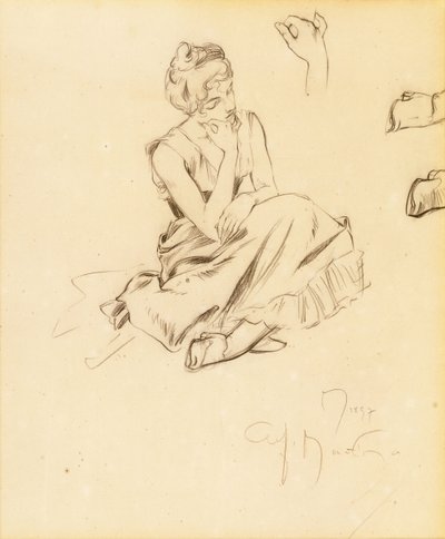研究坐着的女人，1897年 作者 阿方斯·慕夏