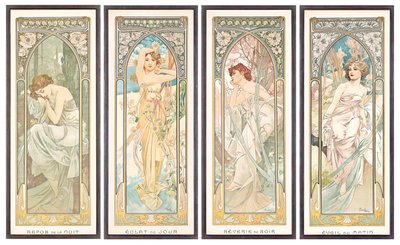 每日时报；一天中的时间 作者 Alphonse Mucha