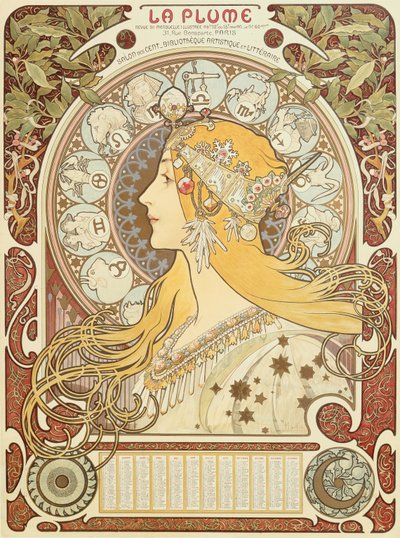La Plume "的十二生肖日历 作者 阿尔方斯·玛丽·穆夏