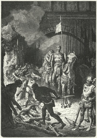 El Cid 在他的妻子 Dona Jimena 的陪同下，负责监督瓦伦西亚摩尔国王艾哈迈德的葬礼柴堆的建造 作者 阿尔丰斯·玛丽·德·诺伊维尔（后）