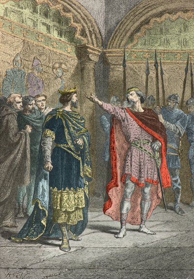 Adalbert comte de la marche（阿达尔贝-德-拉马尔什伯爵）蔑视让你称王的 Hugues Capet（雕刻 作者 阿方斯·玛丽·德·诺伊维尔