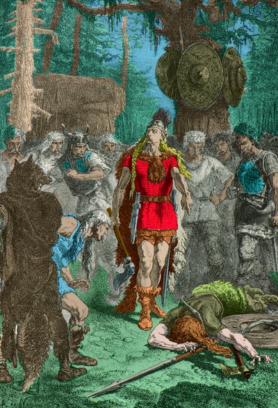 克洛维在苏瓦松花瓶事件后杀死的战士面前（雕刻） 作者 阿方斯·玛丽·德·诺伊维尔