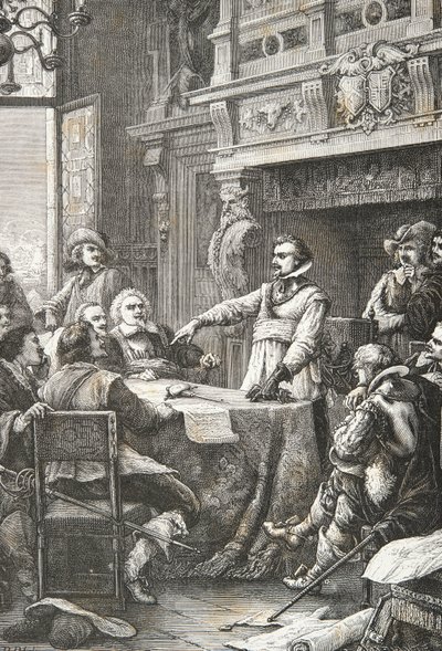 让-吉通在 1628 年围攻拉罗谢尔期间宣誓保卫拉罗谢尔（版画） 作者 阿方斯·玛丽·德·诺伊维尔