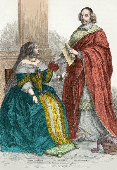 奥地利安妮和红衣主教马扎然的肖像（雕刻） 作者 阿方斯·玛丽·德·诺伊维尔