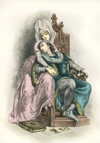 国王查尔斯六世与奥黛特-德-尚普迪弗斯（Odette de Champdivers）的肖像（雕刻 作者 阿方斯·玛丽·德·诺伊维尔