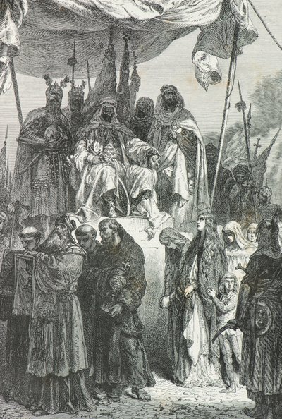 1187 年，萨拉丁目送基督徒离开耶路撒冷（雕刻） 作者 阿方斯·玛丽·德·诺伊维尔