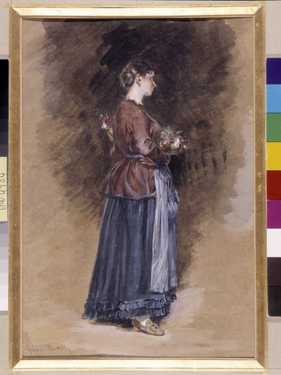 带花篮的农舍 阿尔方斯-穆特（1840-1913 年）的画作，尺寸为 27x18 厘米，必须注明：马赛普罗旺斯基金会收藏 作者 阿方斯·穆特