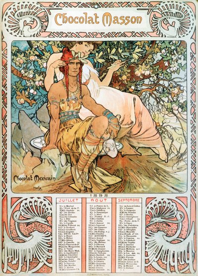 1898年成人日历页面由Alphonse Mucha（1860-1939）为巧克力Masson做广告插图 - “”中年“”由Alphonse Mucha为广告插图 作者 Alphonse Mucha