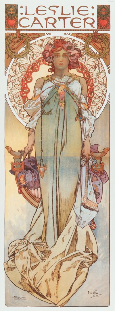 Alphonse Mucha的广告插图代表舞台女演员Leslie Carter在她的新剧“Kassa” -  1908 Dim 78x209 cm私人收藏 作者 阿方斯·慕夏