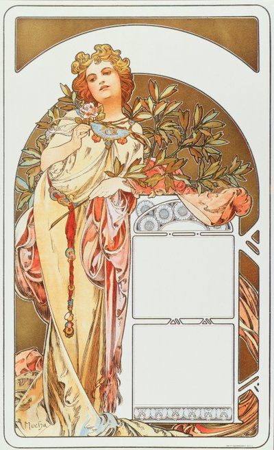 Alphonse Mucha（1860-1939）的日历海报1898年 -  Dim 31x51 cm Alphonse Mucha的广告海报，日历，1898年 - 私人收藏 作者 Alphonse Mucha