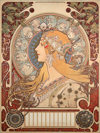 Alphonse Mucha（1860-1939）的海报“La plume”，1896年 - 海报插图由Alphonse Mucha（1860-1939）为“La plume”评论，1896年（昏暗65x48厘米） - 私人收藏 作者 Alphonse Mucha