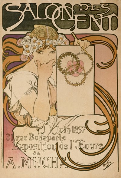 1897年在法国巴黎的Salon des Cent展览Alphonse Muchas展览的海报 作者 Alphonse Mucha