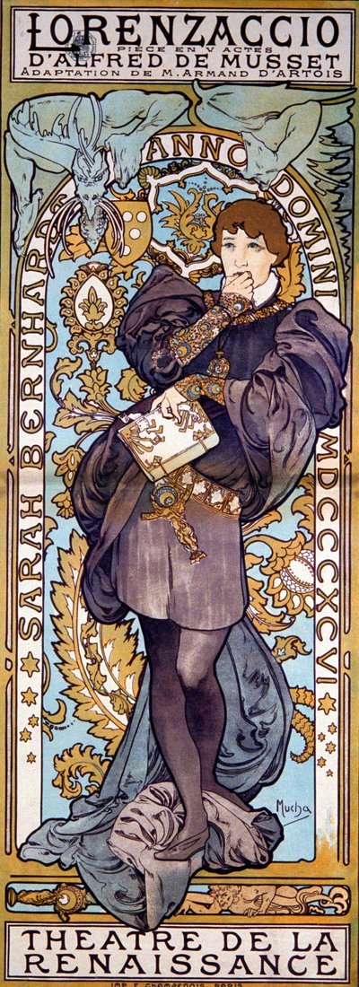 Lorenzaccio Alfred de Musset的海报，与Sarah Bernhardt，巴黎，1896年 作者 Alphonse Mucha