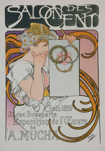 1897年在美发沙龙举行的A. Muchas展览的海报。 作者 Alphonse Mucha
