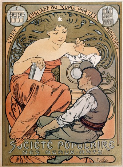 大众美术学会海报，1897年。 作者 Alphonse Mucha