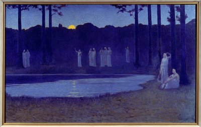 Symbolism: “” Chants de nuit”” Painting by Alphonse Osbert (1857-1939) 1896 Sun. 0,77x1,24 m Paris, musee d