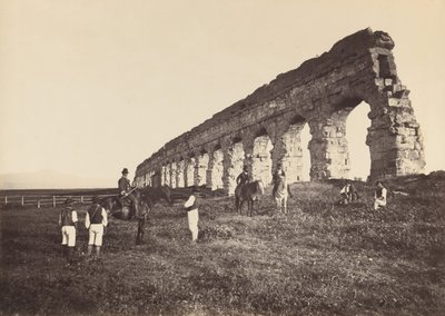 [罗马水渠边骑马的人]，1860年代。 作者 阿尔托贝利和莫林斯。