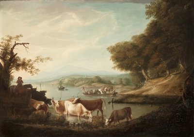 安静的饮水场所-广阔而无边无际的牛景，1816年 作者 阿尔凡·费舍尔