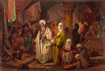 Le grand bazar (souk, marche oriental) - The Grand Bazaar - 作者：Amedeo Preziosi（1816-1882 年）纸上水彩画（45.5x67 厘米） - 伊斯坦布尔佩拉博物馆 作者 阿马德奥·普雷齐奥西