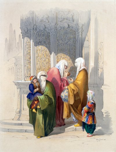 街头场景，路人包括一个贫穷的非洲黑人妇女和孩子，酒吧。1865. 作者 阿马德奥·普雷齐奥西