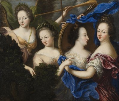 Allegorie avec autoportrait et portrait de profil de Ulrika Eleonore, reine de Suede Finlande - Allegory with selfportrait and profile portrait of Ulrika Eleonora the Elder (1656-1693)，作者：Koenigsmarck, Amalia Wilhelmina von (1663-1740)。布面油画 作者 阿玛莉亚·威廉敏娜·冯·柯尼格斯马克