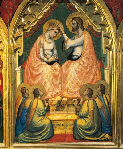 圣母加冕礼（面板上的钢笔画） 作者 Ambrogio Bondone（车间）Giotto