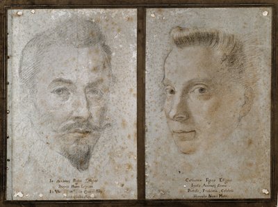 Self-portrait and portrait of the sister of the painter (Drawing 作者 安布罗焦·乔瓦尼·菲戈诺