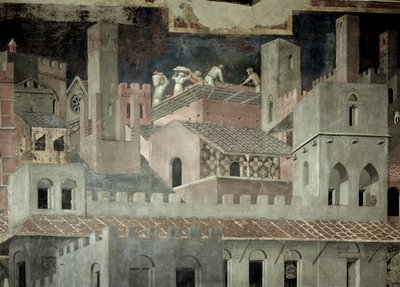 Effects of Good Government in the City, detail of architecture and construction of a house 作者 安布罗乔·洛伦泽蒂