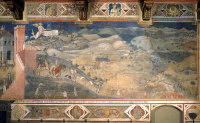 善政在农村的影响壁画循环善恶政府的寓言，1338-1339年 作者 安布罗乔·洛伦泽蒂